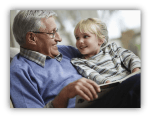Grandparents should consider utilizing Indiana Divorce Mediation image shows grandfather and grandchild sitting together