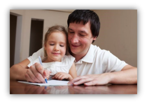 Figure out parenting time with help from Indiana Divorce Mediation expert Carol Romine image shows father at table with daughter